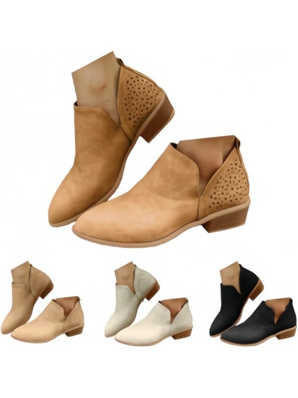 Women’s Brown Suede Ankle Cowboy Boots Pointed Toe Low Block Heel Western Bootie